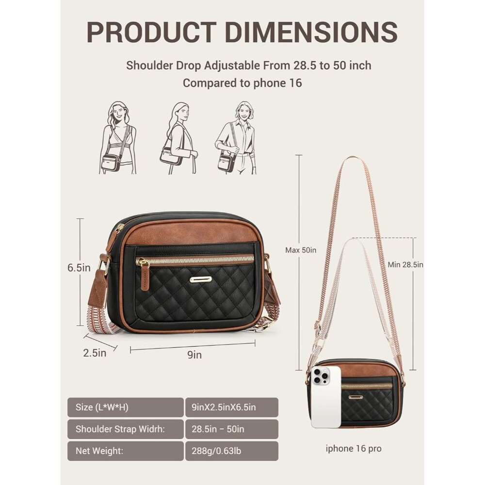Women’s Small Waterproof Leather Crossbody Bag with Adjustable Strap - Multi-Poc - Picture 3 of 6